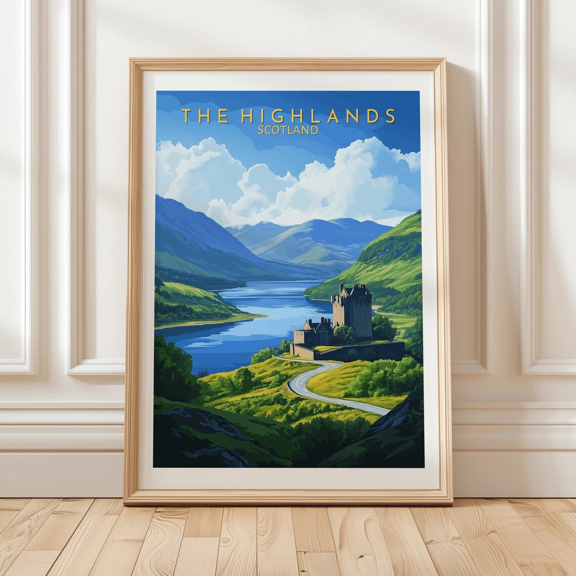 Scottish Highlands Castle Valley River Scotland Vintage Travel Poster