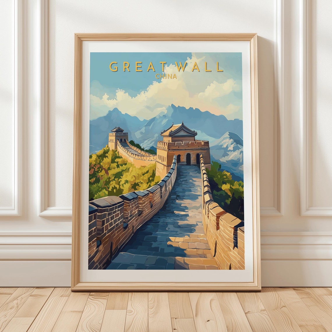 Great Wall China Mountain Watchtower Autumn Haze Travel Poster