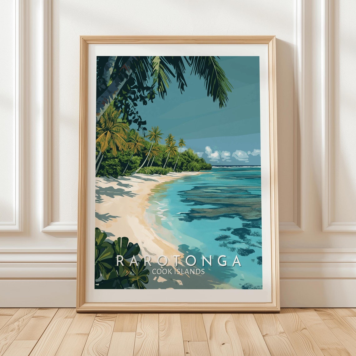 Rarotonga Cook Islands Tropical Beach Palm Ocean Travel Poster