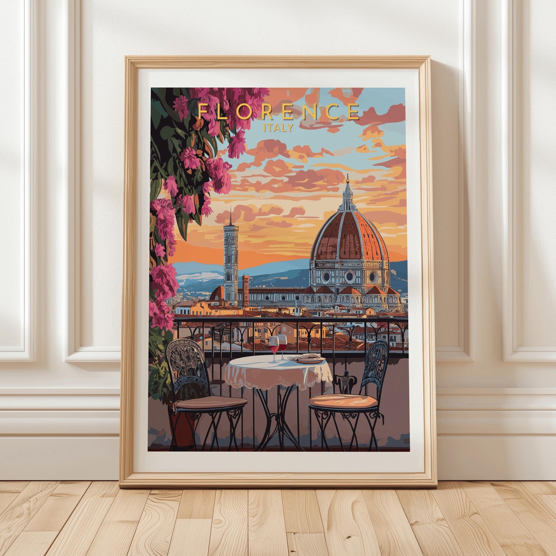 Florence Italy Duomo Sunset Balcony Cafe Table And Chairs Poster