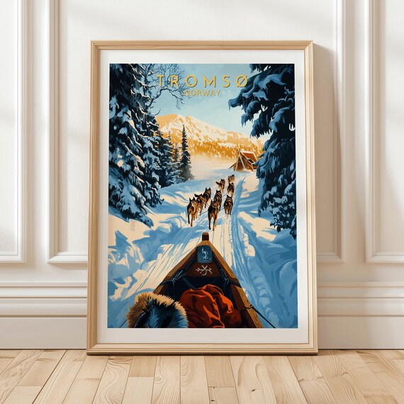 Tromso Norway Dog Sledding Winter Poster Huskies Snowy Trail