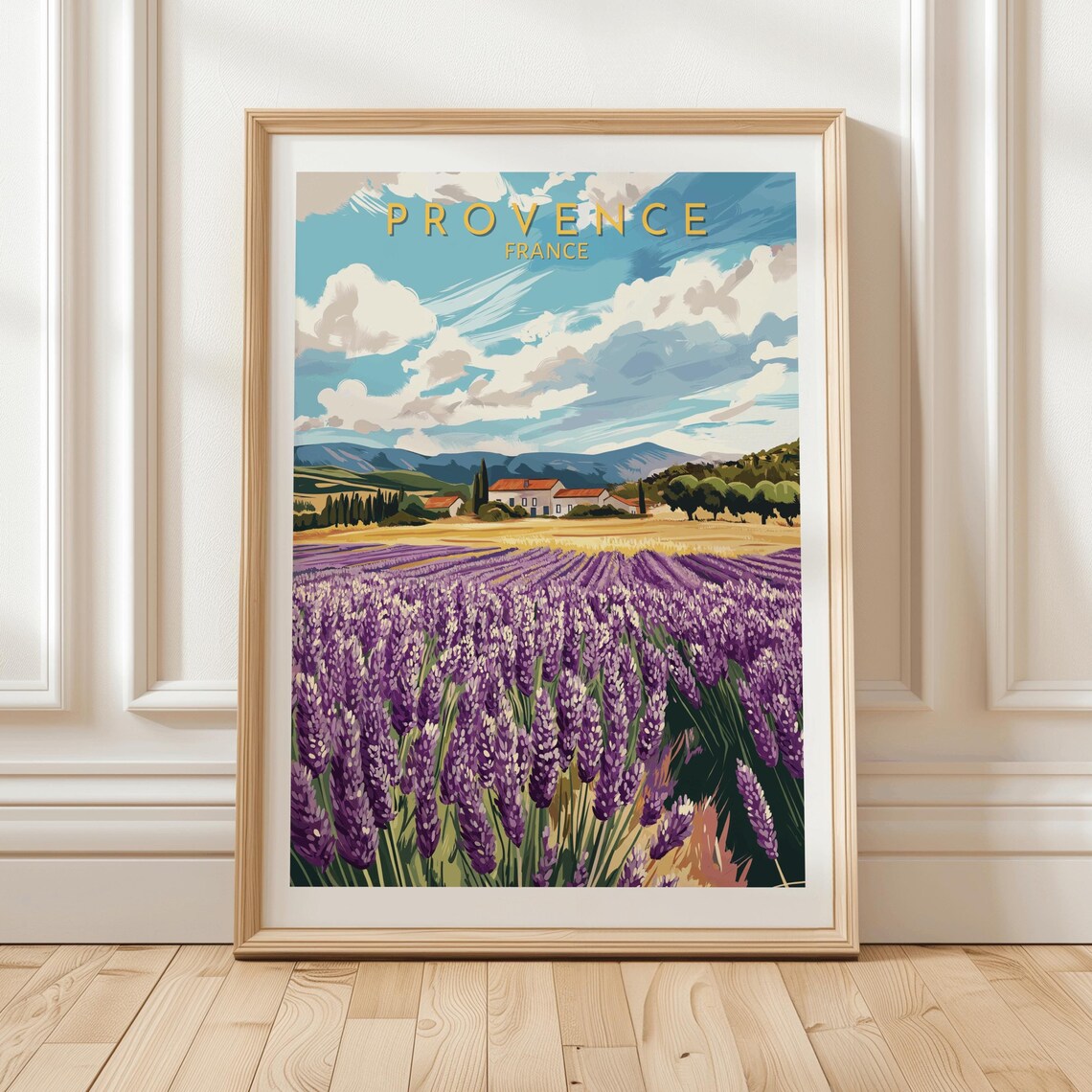 Provence France Lavender Field Wall Art Print With Country Farmhouse View Rustic French Landscape Poster For Home Decor Traveler Gift