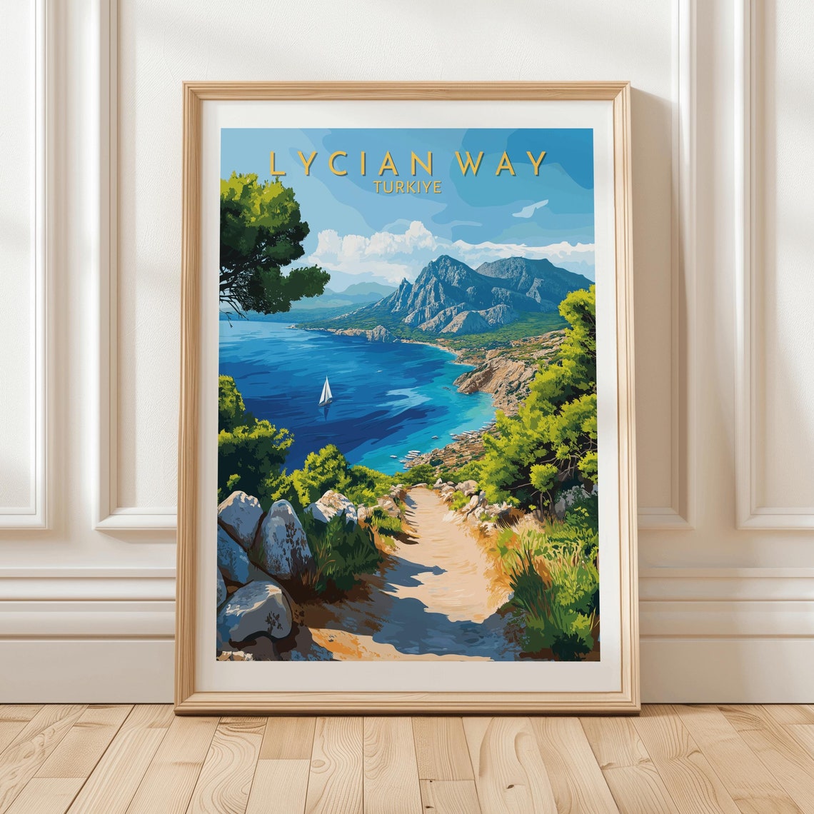 Lycian Way Turkiye Coastal Hiking Trail Scenic Mountain Sea Poster
