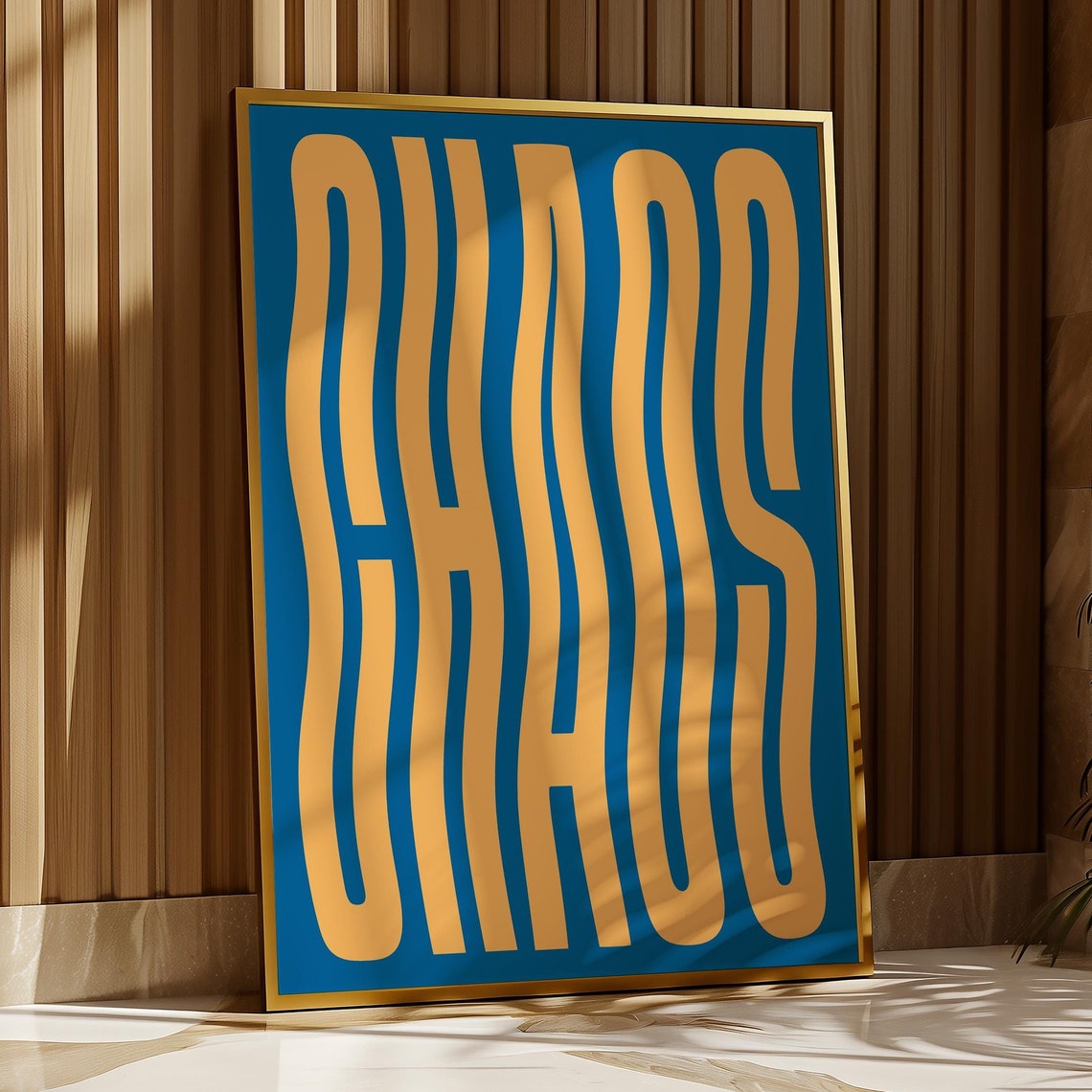 Chaos Wavy Typography Yellow Letters On Blue Maximalist Poster