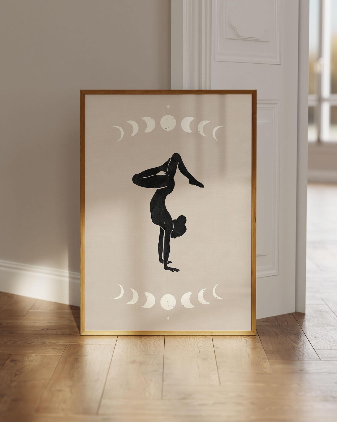 Yoga Pose Moon Phases Boho Abstract Art Print