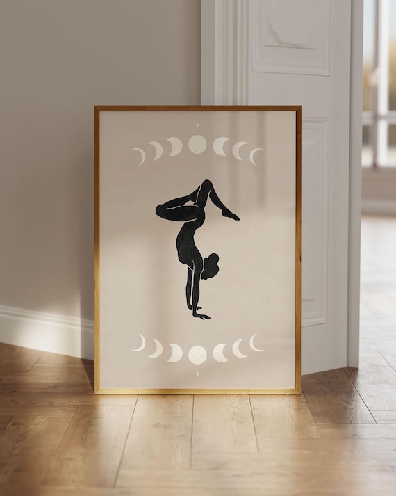 Yoga Pose Moon Phases Boho Abstract Art Print
