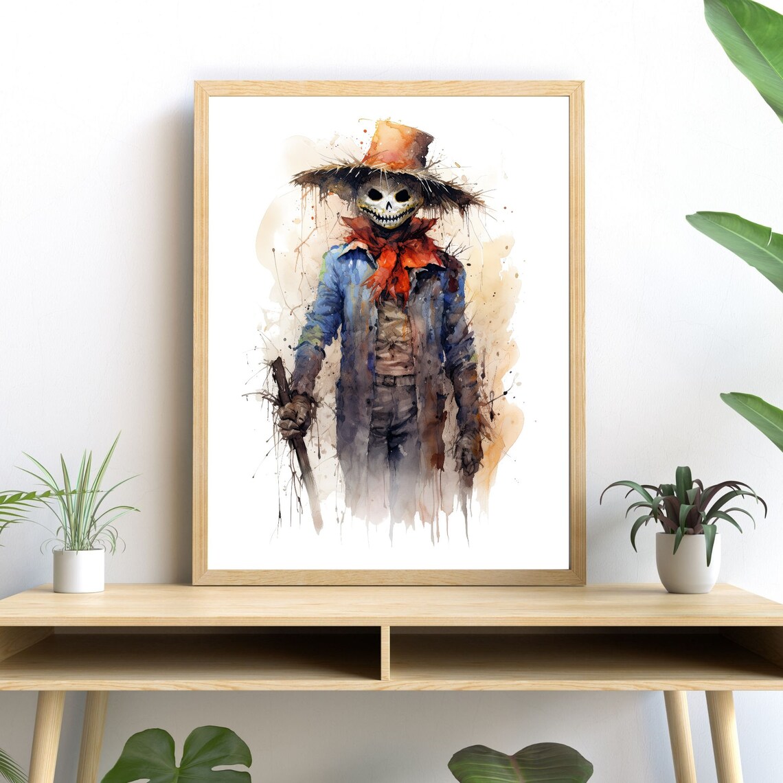 Rustic Scarecrow Watercolor Halloween Farmhouse Decor