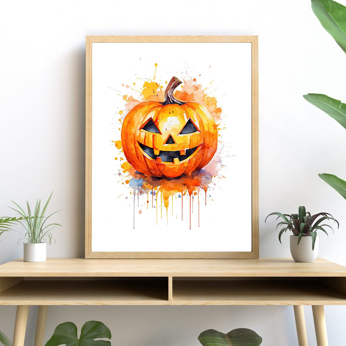 Smiling Pumpkin Watercolor Halloween Art Print
