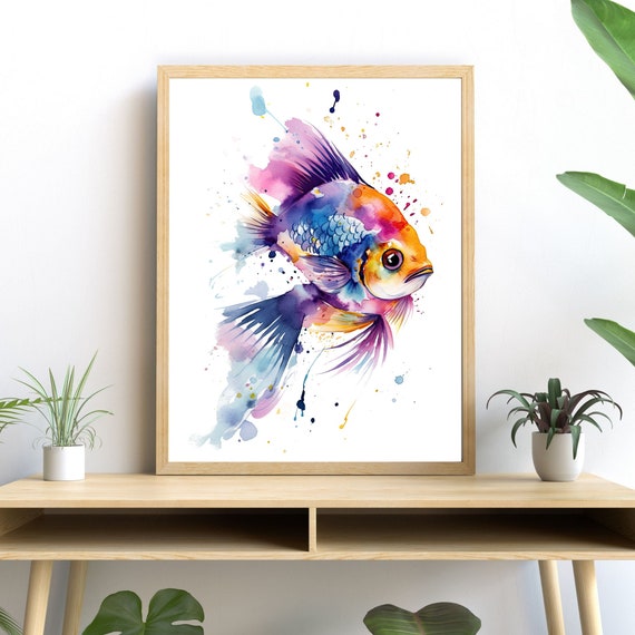 Goldfish Watercolor Art Print, Modern Aquatic Decor