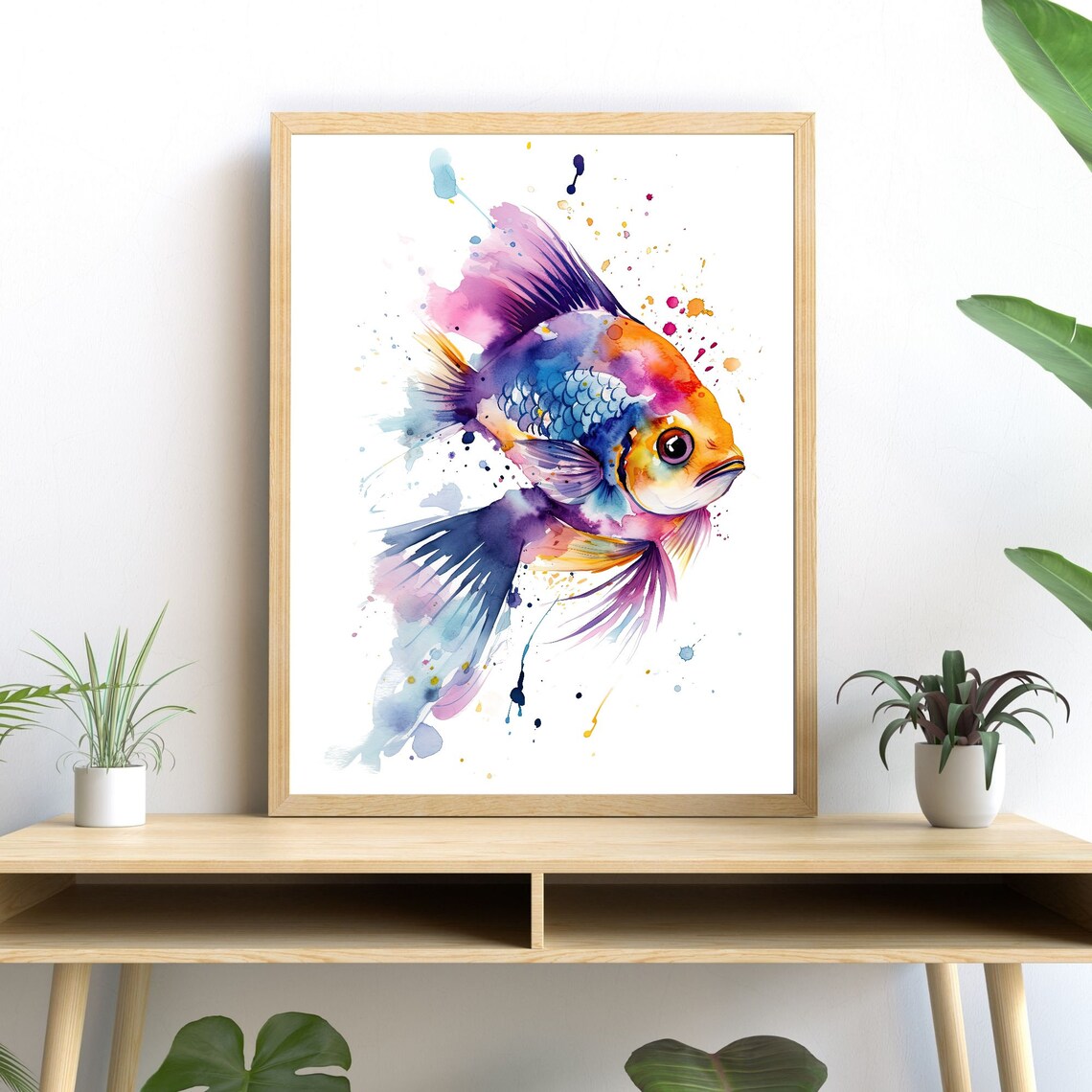 Goldfish Watercolor Art Print, Modern Aquatic Decor