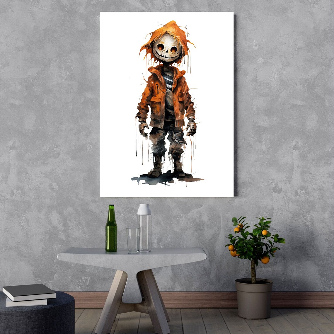 Eerie Scarecrow, Watercolor Halloween Haunting Decor - Image 3