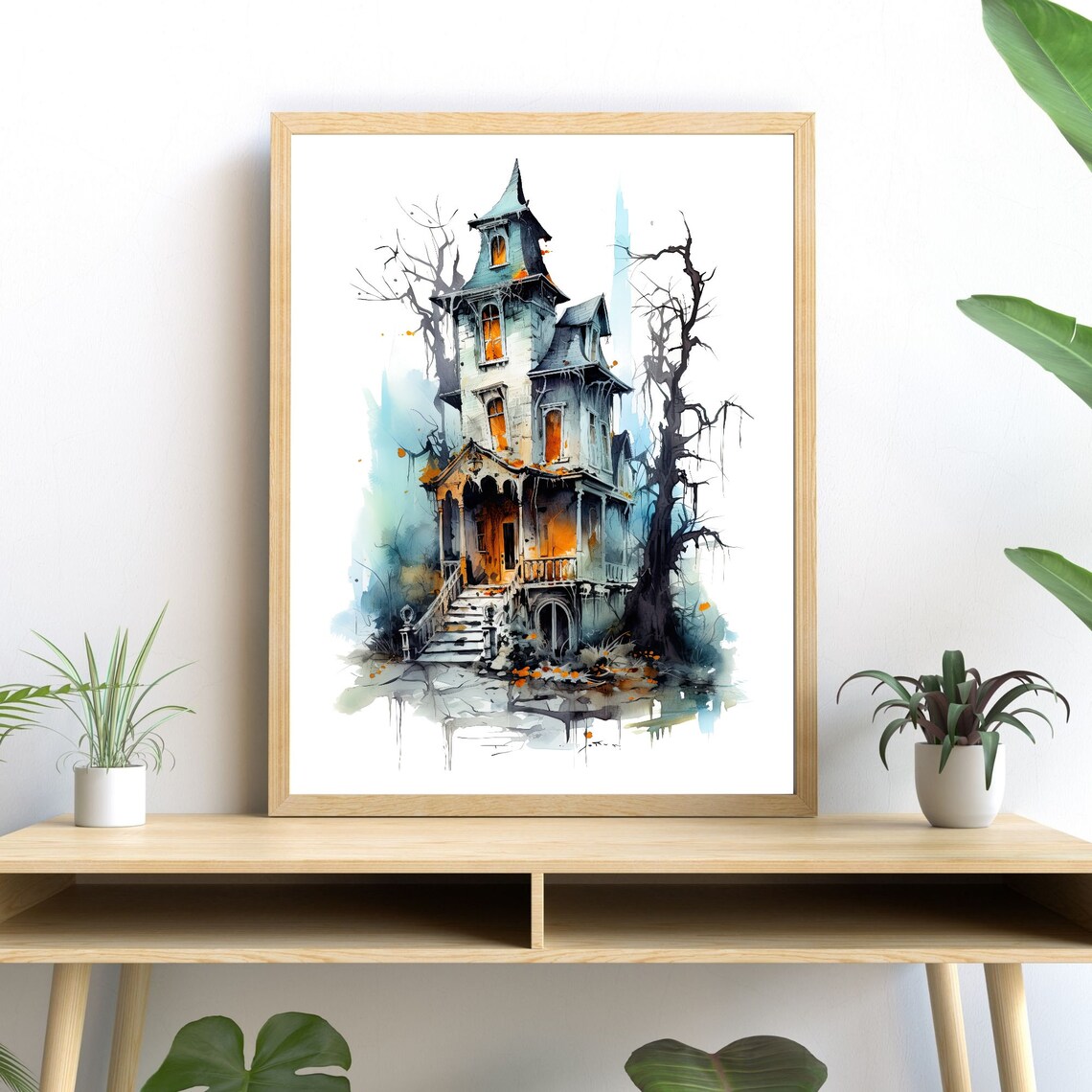 Gothic Mansion Watercolor, Dark Themed Halloween Art