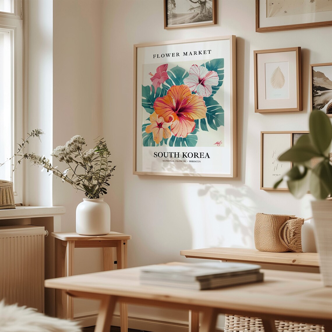 South Korea National Flower Art Print, Neutral Pastel - Image 2