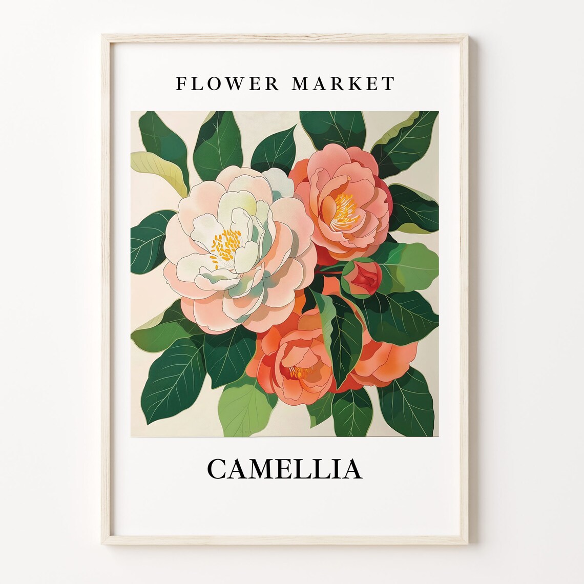 Camellia Flower Market Art Print, Botanical Decor