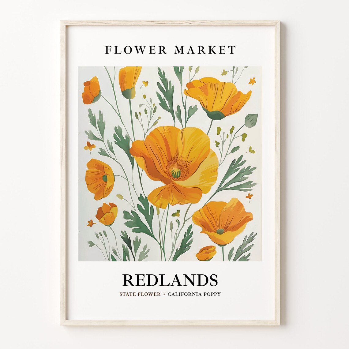 Redlands California Poppy Flower Market Botanical Art Poster