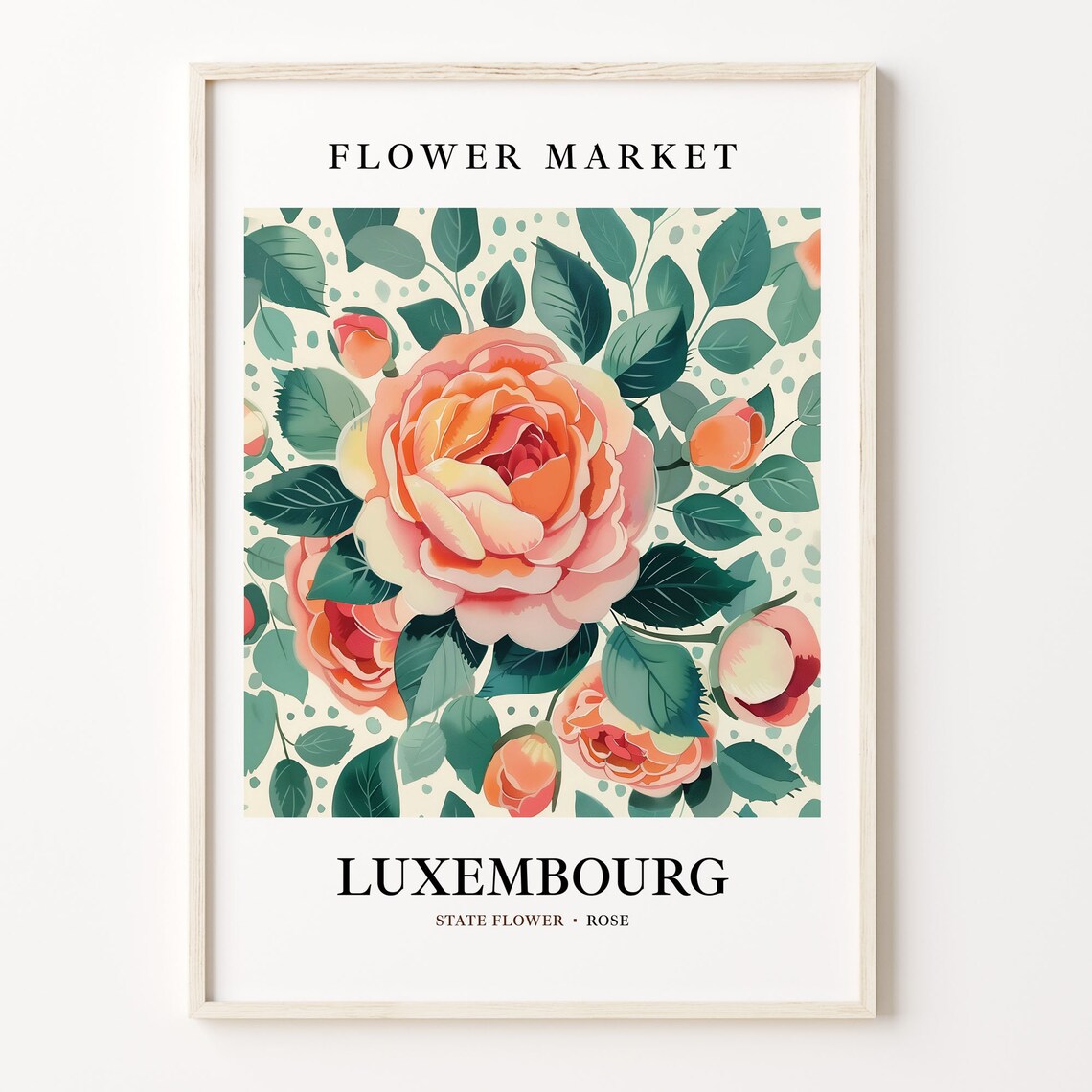 Luxembourg Rose Flower Market Botanical Illustration Art Poster