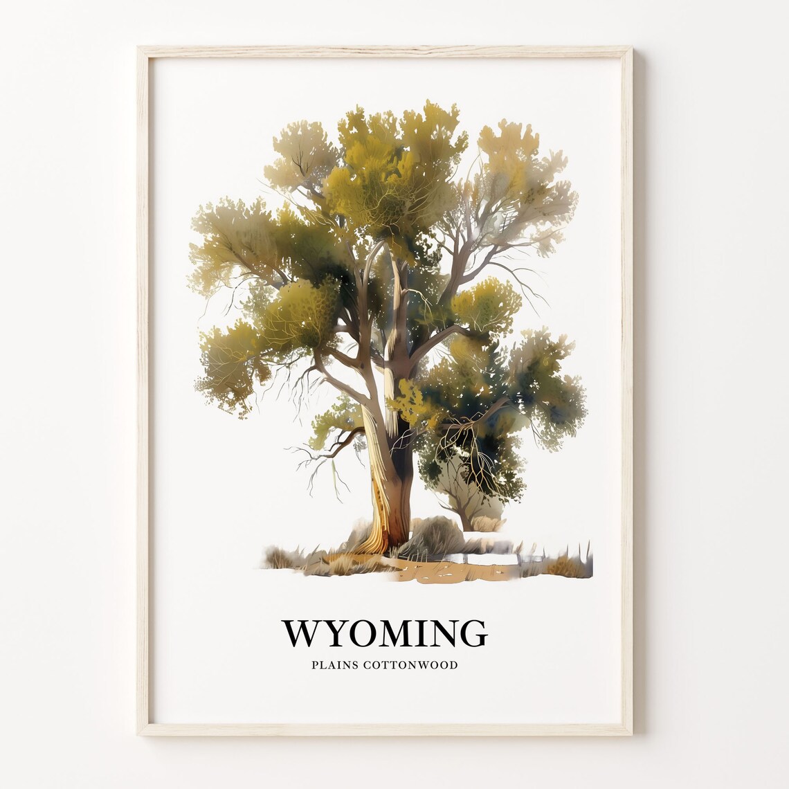 Wyoming Plains Cottonwood State Tree Prairie Watercolor Poster