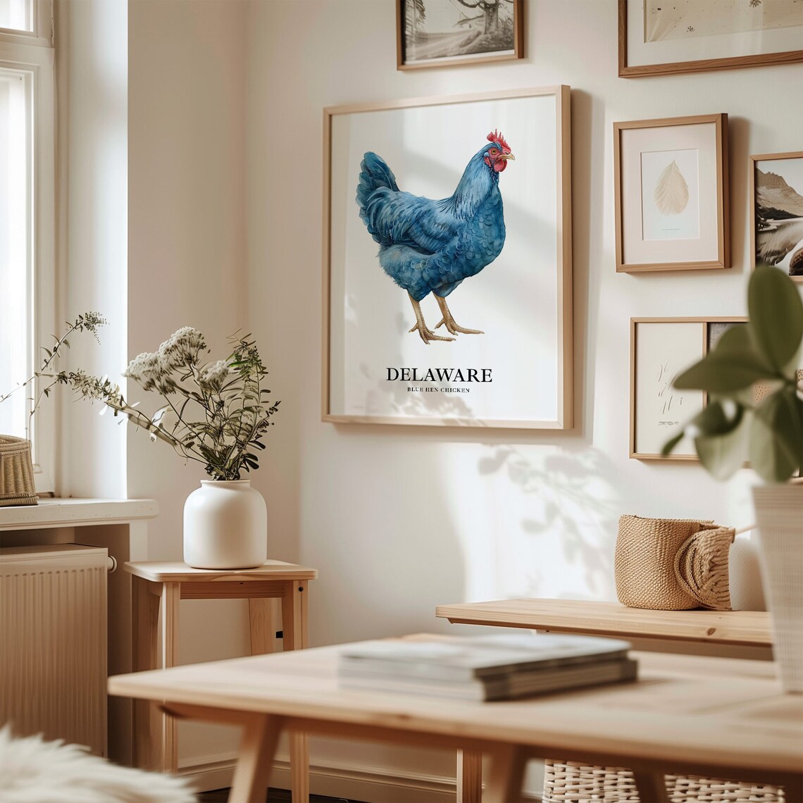 Delaware Blue Hen Chicken Watercolor Farmhouse Bird Art Poster - Image 2