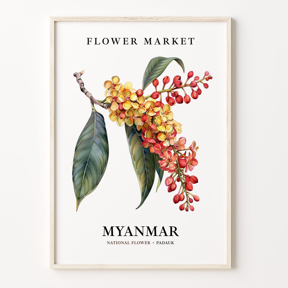 Myanmar National Flower Art Print, Neutral Botanical