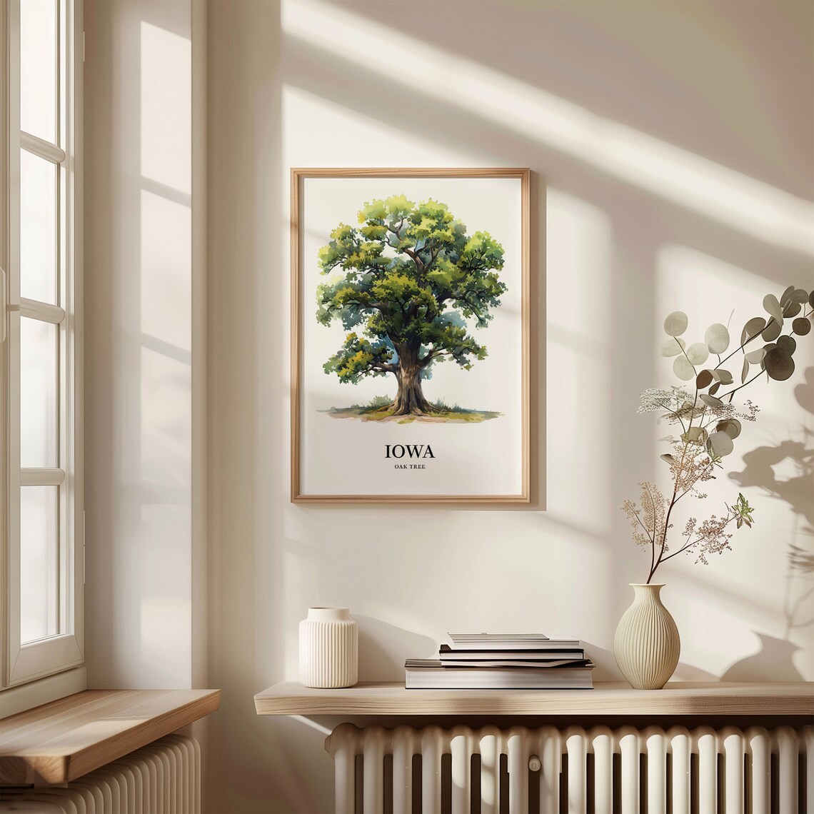 Majestic Iowa Oak Tree Watercolor Botanical Illustration Poster - Image 3