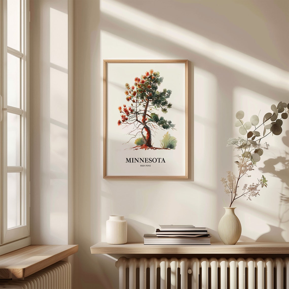 Minnesota Red Pine State Tree Autumn Tones Watercolor Botanical Poster - Image 3