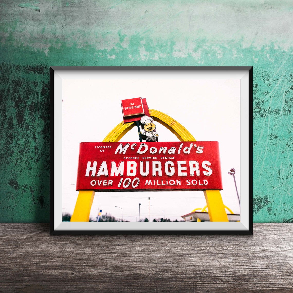 Vintage McDonalds Golden Arches Speedee Hamburger Sign Poster