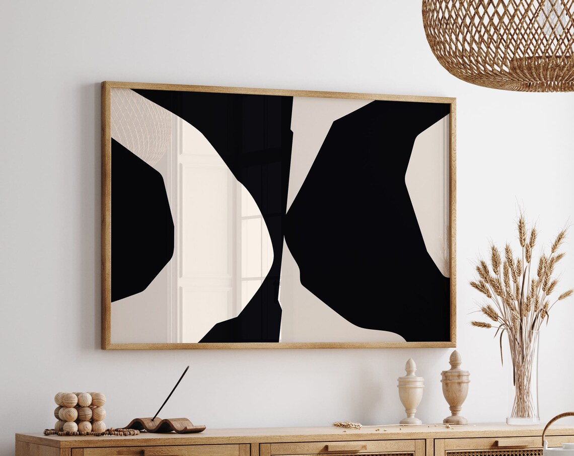 Bold Black And Cream Organic Wave Shapes Minimalist Abstract Poster
