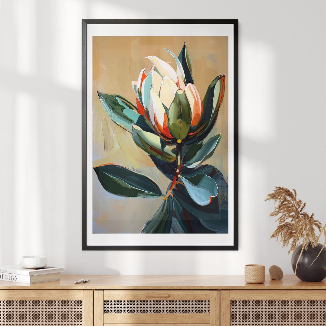 Australian Protea Abstract Painting, Floral Art Print