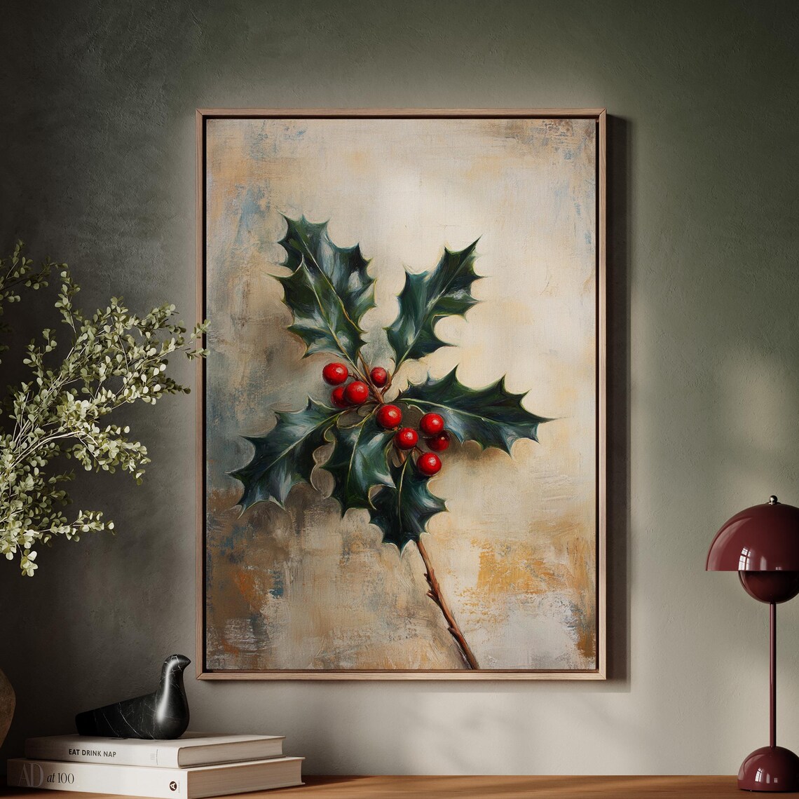 Festive Holly Branch Vintage Christmas Botanical