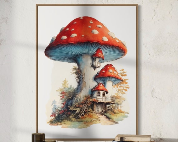 Mushroom Vintage Botanical Decor, Enchanted Forest Poster