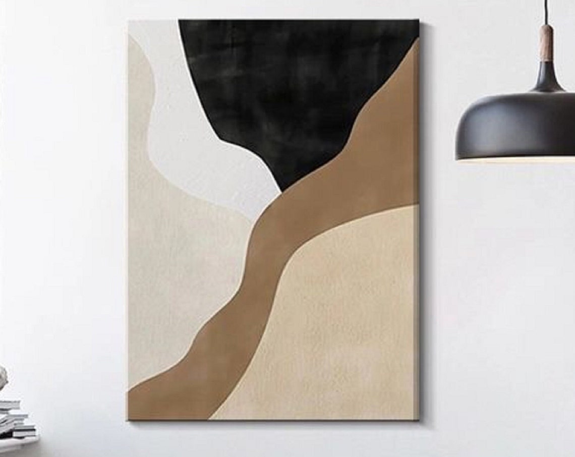 Beige And White Abstract Art Oil Painting On Black White Wall Art Black White Painting Brown Painting Beige White Wall Art