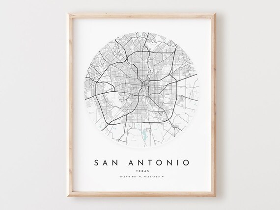 San Antonio Map Art Print Texas City Road Decor