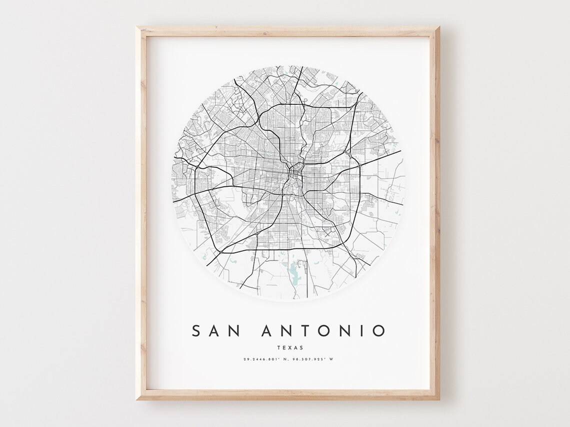 San Antonio Map Art Print Texas City Road Decor