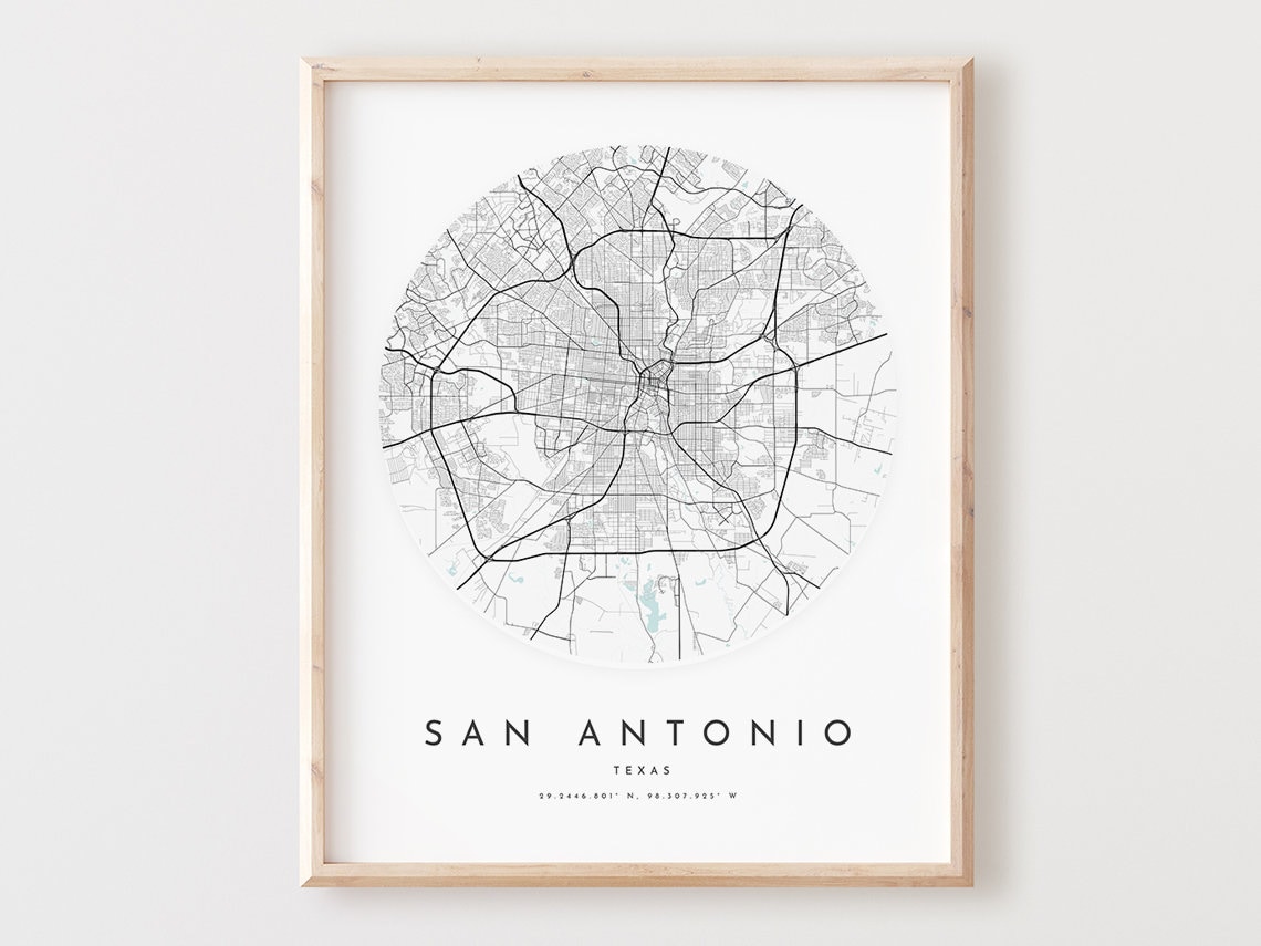 San Antonio Texas City Map Poster Minimalist City Map Wall Decor