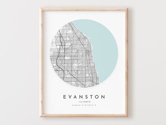 Evanston Illinois Map Print Modern City Wall Art