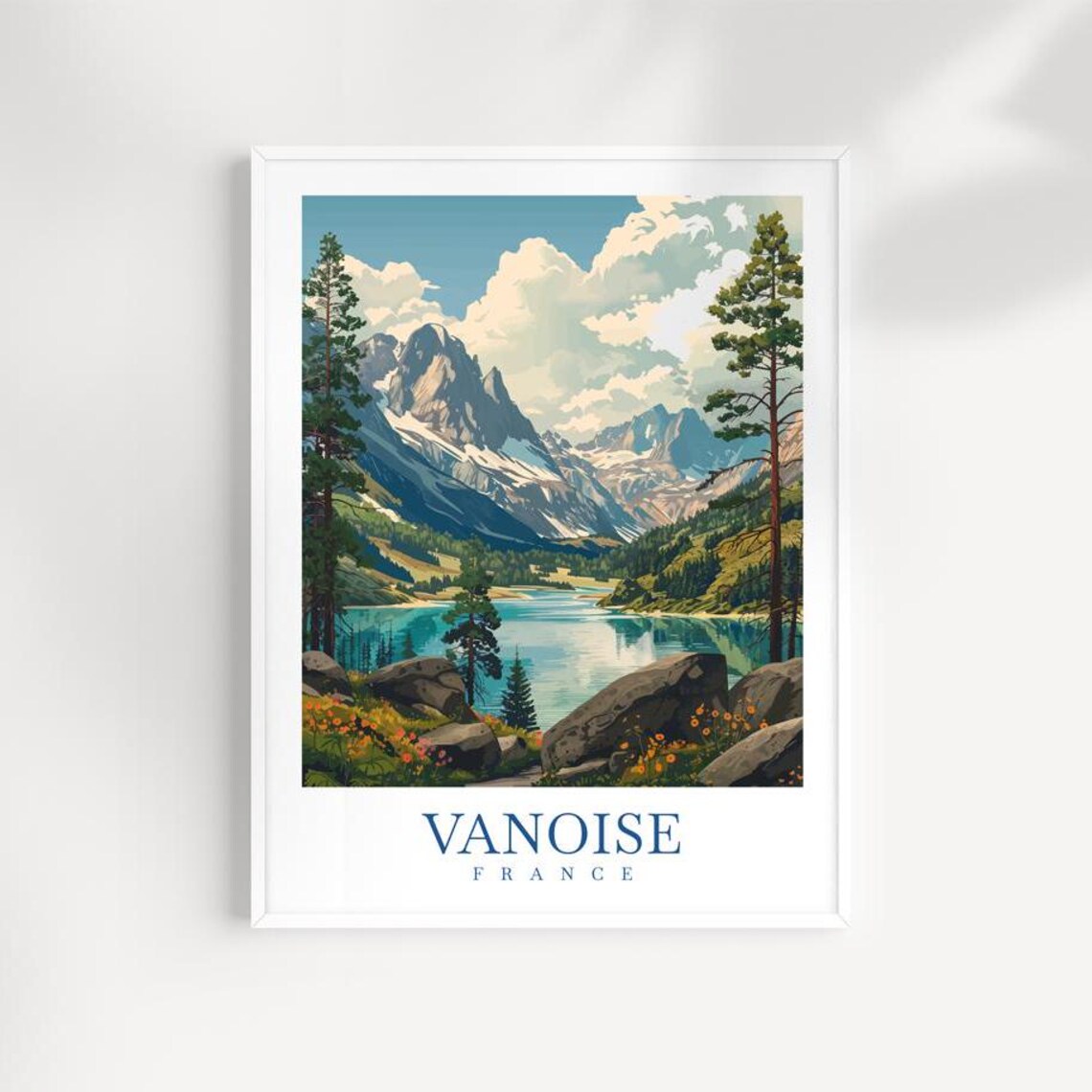 Vanoise France Illustrated Alpine Lake Mountain Travel Poster