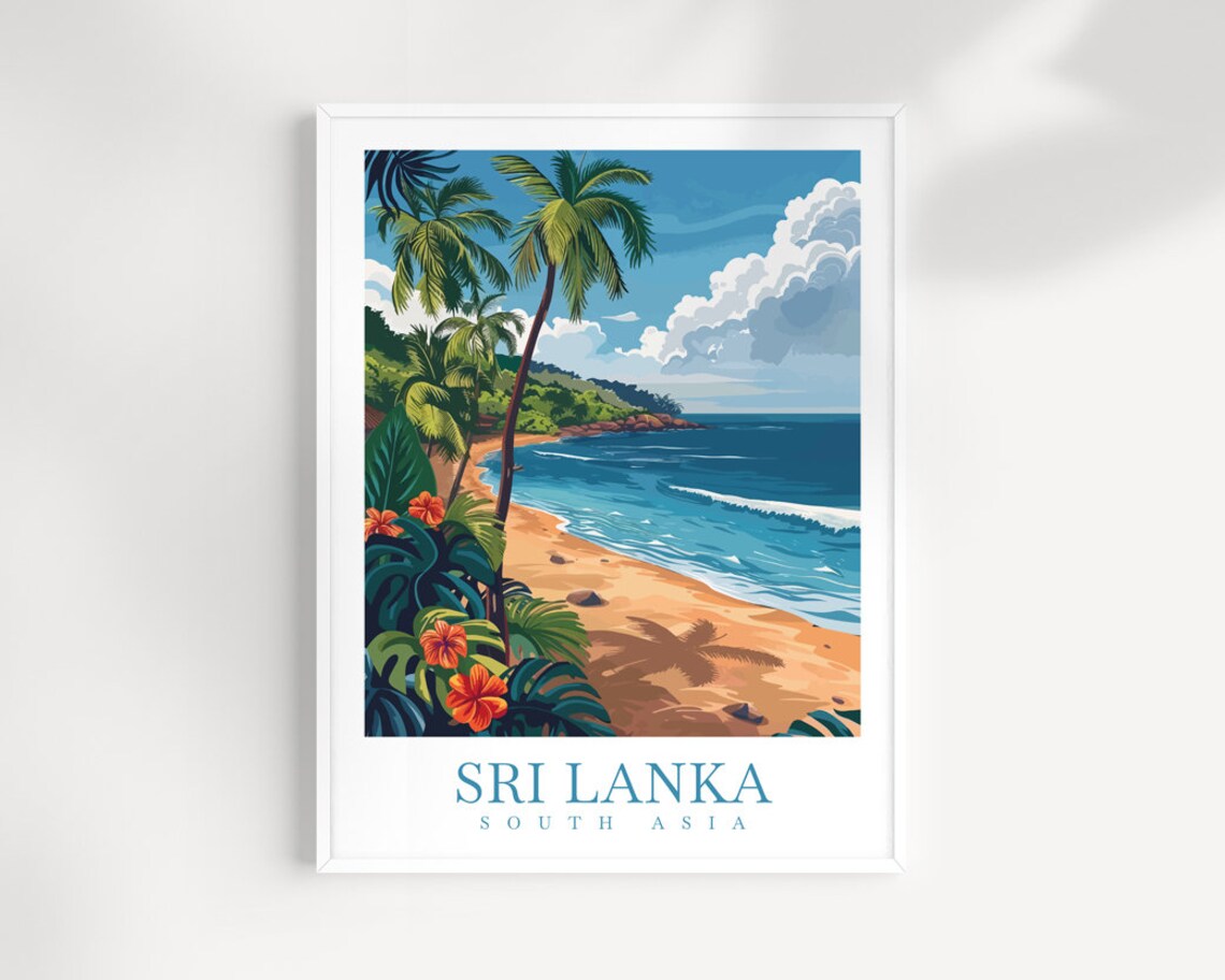Sri Lanka South Asia Tropical Palm Beach Vintage Travel Poster