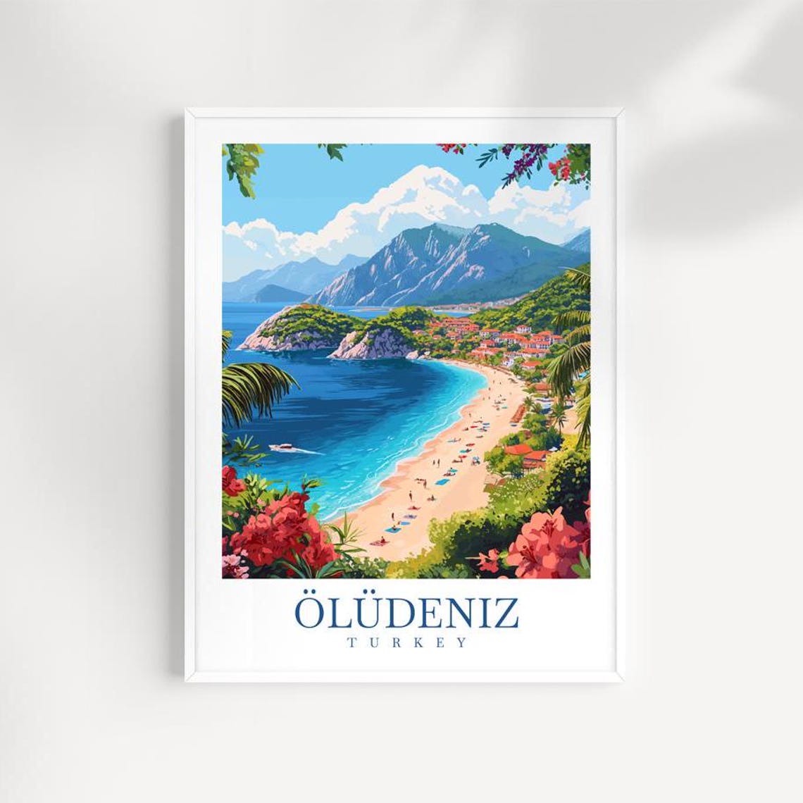 Oludeniz Turkey Blue Lagoon Beach Mountain View Travel Poster