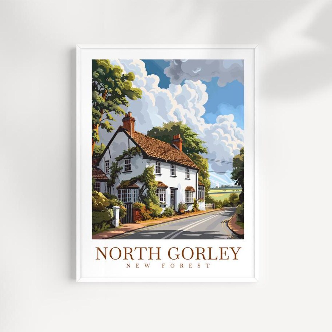 North Gorley New Forest White Cottage Village Street Travel Poster