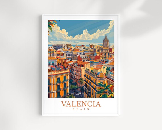 Valencia Spain Old Town Rooftop Panorama Cathedral Tower Poster