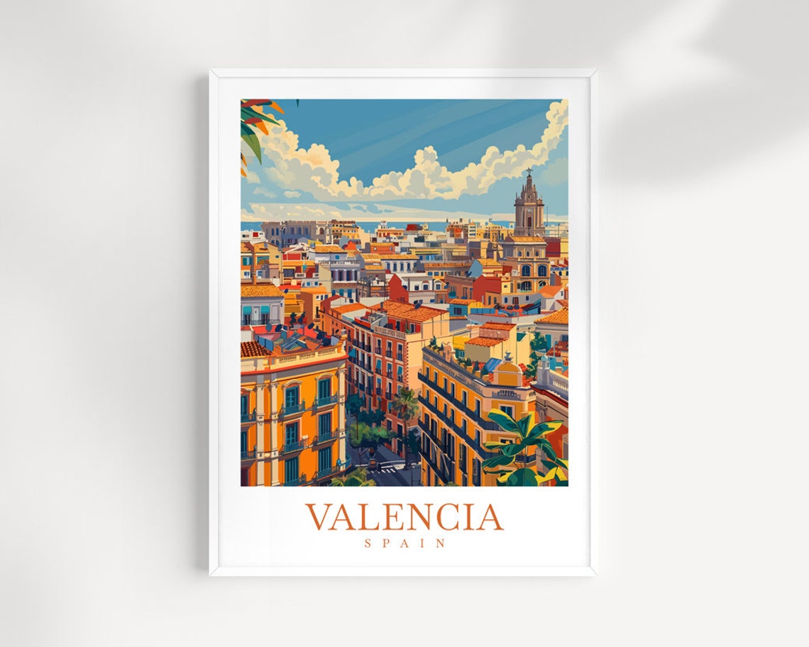 Valencia Spain Old Town Rooftop Panorama Cathedral Tower Poster