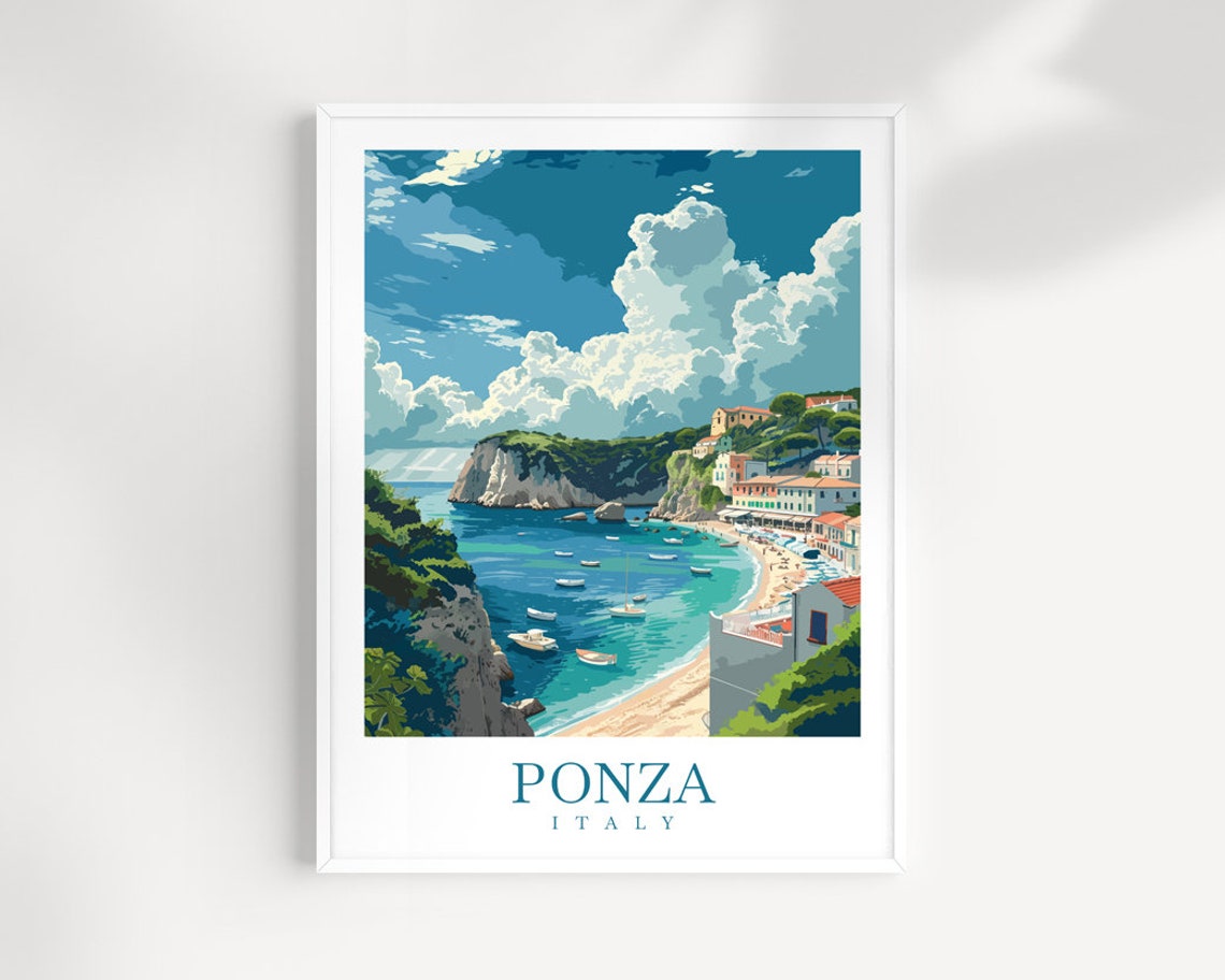 Ponza Italy Turquoise Bay With Boats and White Cliffs Art Print