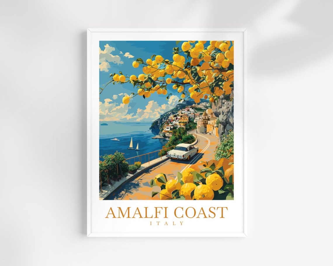 Amalfi Coast Travel Poster, Italy Wall Art Print
