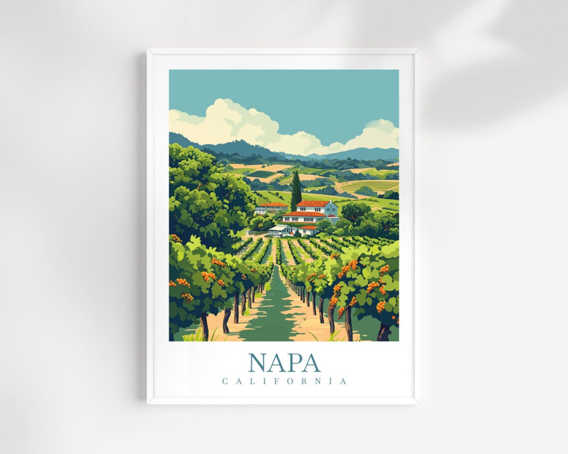 Napa California Vineyard Poster Wine Country Rows Estate View Art