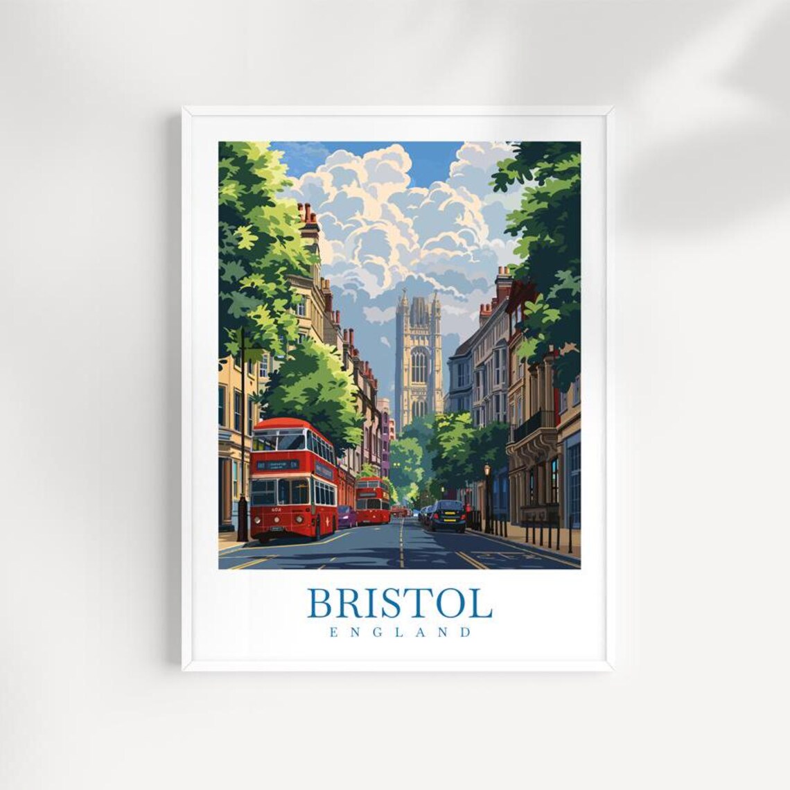 Bristol England Red Double Decker Bus Historic City Street Poster