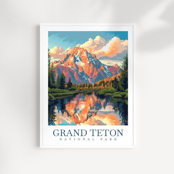 Grand Teton National Park Sunset Peak Reflection Lake Water Poster