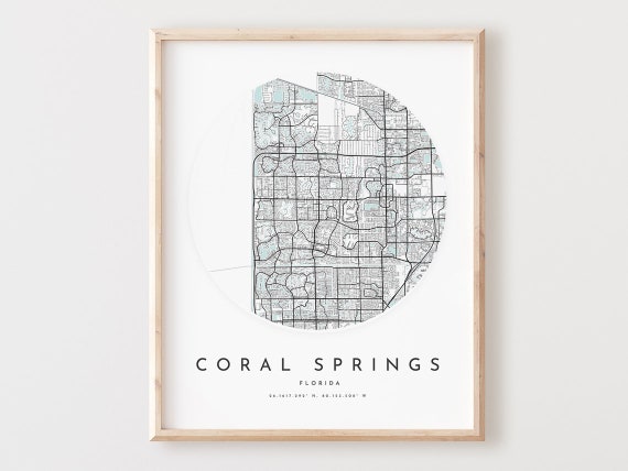Coral Springs Florida Map Art Print Minimalist City Street