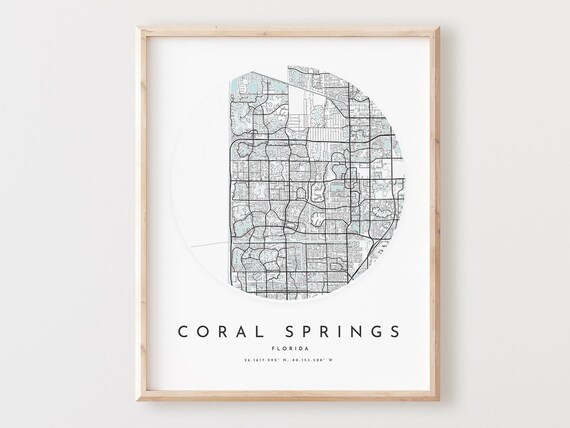 Coral Springs Florida Minimalist Circle City Street Map Art Poster