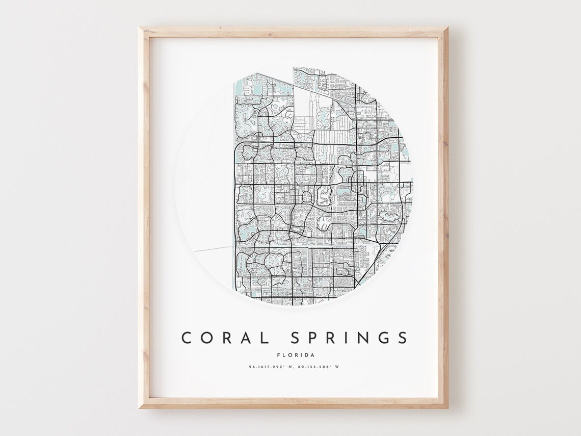 Coral Springs Florida Minimalist Circle City Street Map Art Poster