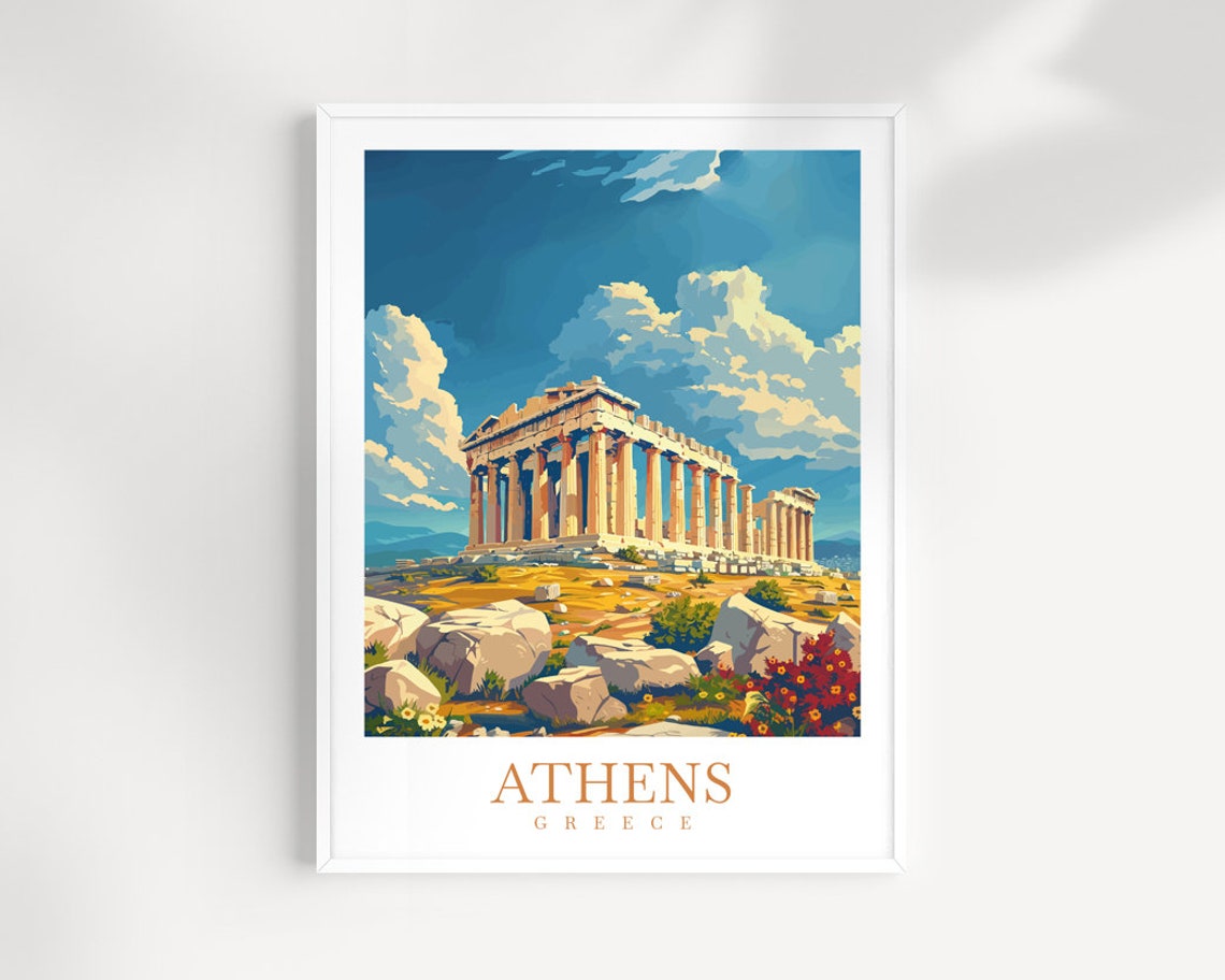 Athens Greece Parthenon Ancient Ruins Colorful Travel Poster Art